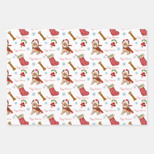 クリスマスお祝いとヨークシャーテリアパターンブラック ラッピングペーパーシート (正面3)