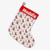 クリスマスお祝いとヨークシャーテリアパターン名 ラージクリスマスストッキング (正面 (吊り時))