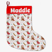 クリスマスお祝いとヨークシャーテリアパターン名 ラージクリスマスストッキング (正面)