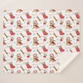 クリスマスお祝いとヨークシャーテリアパターン シェルパブランケット (正面(横))