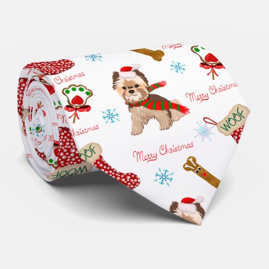 クリスマスお祝いとヨークシャーテリア ネクタイ (ロール)