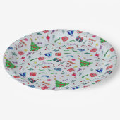 クリスマスお祝いの水色 ペーパープレート (アングル)