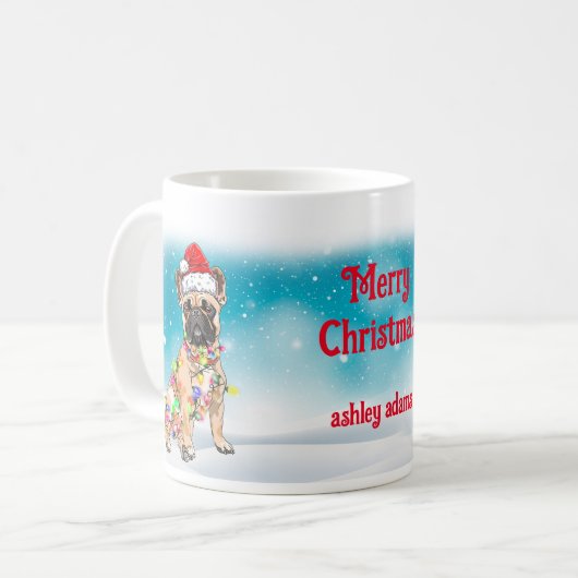 クリスマスお祝いサンタクロースpugペットドッグ名 コーヒーマグカップ (正面左)