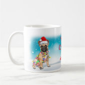 クリスマスお祝いサンタクロースpugペットドッグ名 コーヒーマグカップ (左)