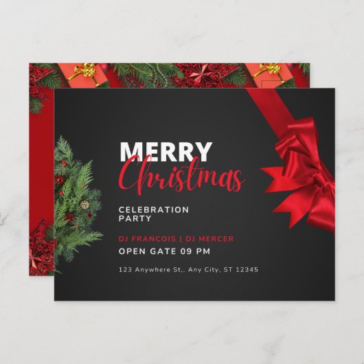 クリスマスお祝いパーティの招待状ポストカード ポストカード (正面/裏面)