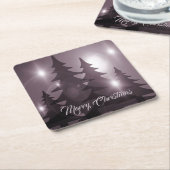 クリスマスお祝いピンクツリーズパープルエレガント スクエアペーパーコースター (アングル)