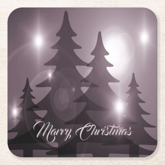 クリスマスお祝いピンクツリーズパープルエレガント スクエアペーパーコースター (正面)