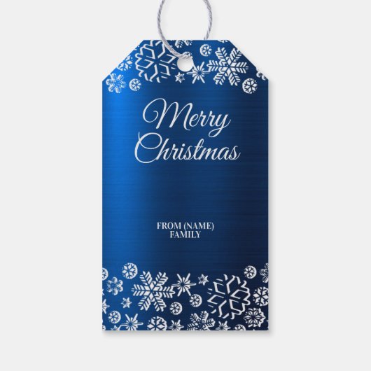 クリスマスお祝いホワイトスノーフレークスネイビーブルー ギフトタグ (裏面)