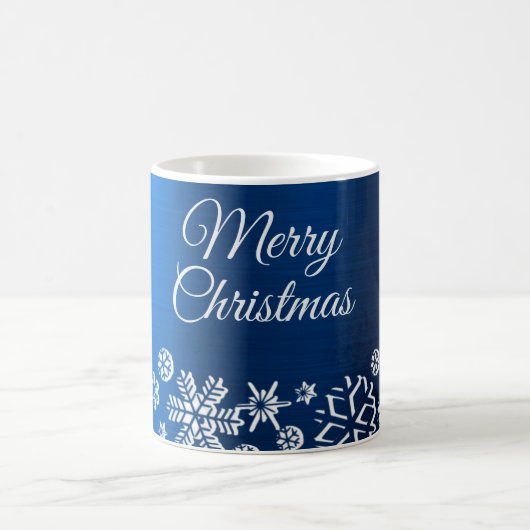 クリスマスお祝いホワイトスノーフレークスネイビーブルー コーヒーマグカップ (中央)