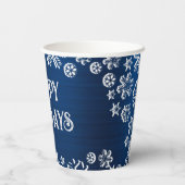 クリスマスお祝いホワイトスノーフレークスネイビーブルー 紙コップ (裏面)