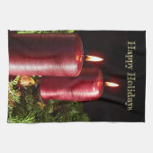 クリスマスお祝いレッドキャンドル冬の休日 キッチンタオル (横)