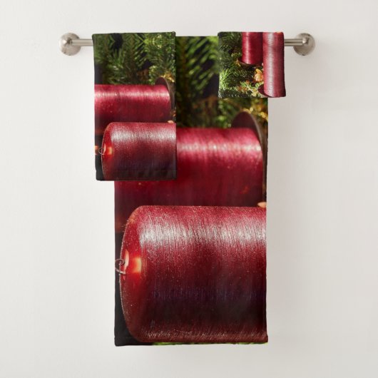 クリスマスお祝いレッドキャンドル冬の休日 バスタオルセット (インサイチュ)