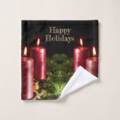 クリスマスお祝いレッドキャンドル冬の休日 バスタオルセット (ウォッシュタオル)