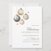 クリスマスお祝い企業のオフィスパーティー金ゴールド 招待状 (正面)