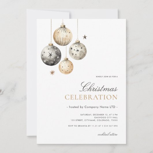 クリスマスお祝い企業のオフィスパーティー金ゴールド 招待状 (正面)