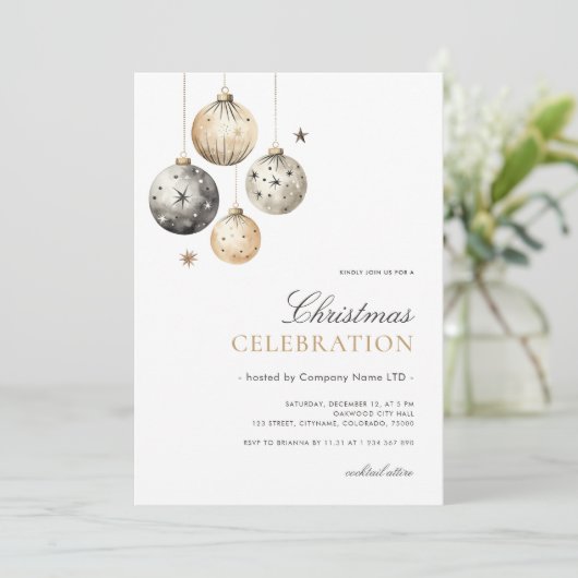 クリスマスお祝い企業のオフィスパーティー金ゴールド 招待状 (スタンド正面)