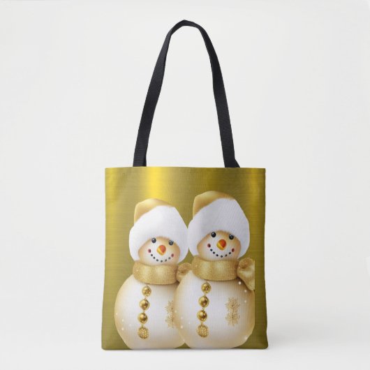 クリスマスお祝い金ゴールド雪だるまウィンターホリデー トートバッグ (正面)