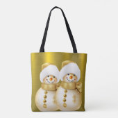 クリスマスお祝い金ゴールド雪だるまウィンターホリデー トートバッグ (裏面)