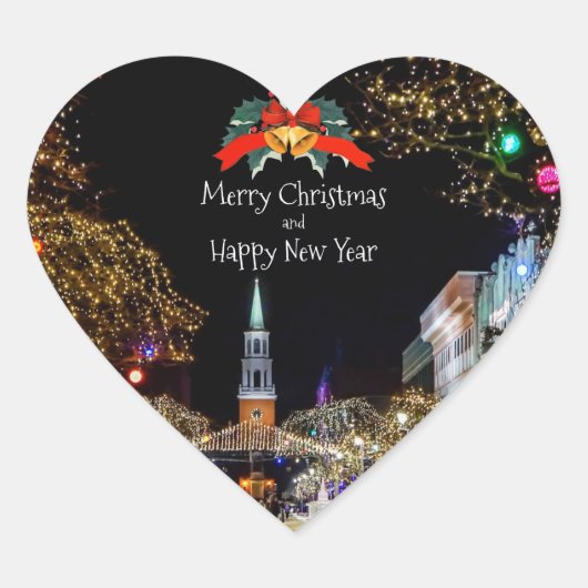 クリスマスお祝い、明るいライトとボーブル ハートシール (正面)