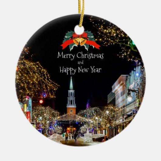 クリスマスお祝い、輝き、輝き セラミックオーナメント (正面)