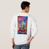 クリスマスお祝いTシャツとカラーのスプラッシュ Tシャツ (裏面フル)