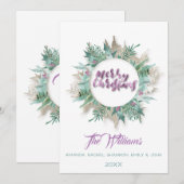 クリスマスお腹のリース モノグラム 白 招待状 (正面/裏面)