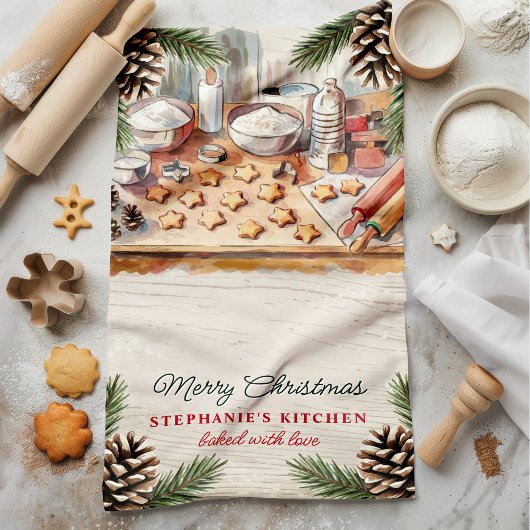 クリスマスお菓子作りパーソナライズド松ぼっくり キッチンタオル