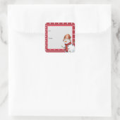 クリスマスからかわいいハッピーウォーターカラー雪だるま スクエアシール (バッグ)