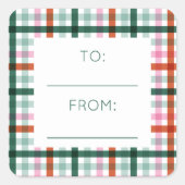 クリスマスからギンガムグリーンピンクレッド スクエアシール (正面)