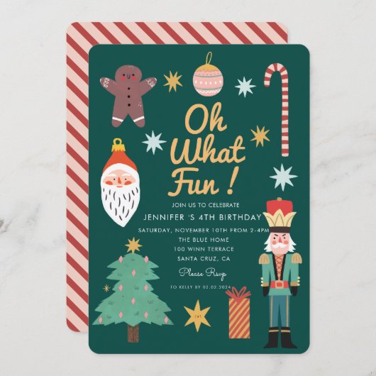 クリスマスかわいいおもしろいお洒落誕生日 招待状 (正面/裏面)