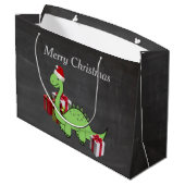 クリスマスかわいいおもしろいサンタ恐竜の黒板 ラージペーパーバッグ (裏面アングル)