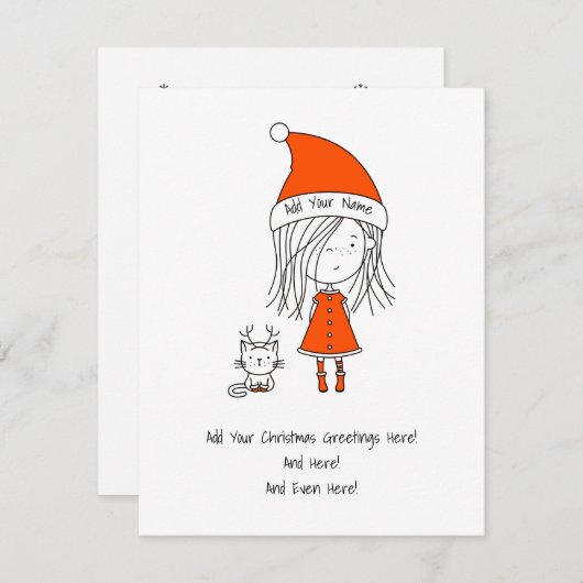 クリスマスかわいいおもしろいサンタ・ガール猫あいさつ シーズンカード (正面/裏面)