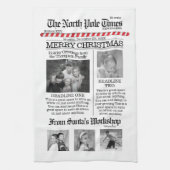 クリスマスかわいいおもしろい北極タイムズ新聞 キッチンタオル (縦)