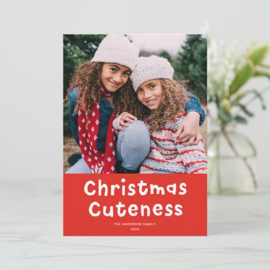 クリスマスかわいいおもしろい赤い休日の写真 シーズンカード (スタンド正面)