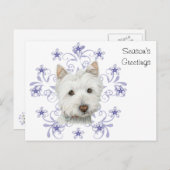 クリスマスかわいいウェスティドッグアートとスノーフレーク シーズンポストカード (正面/裏面)
