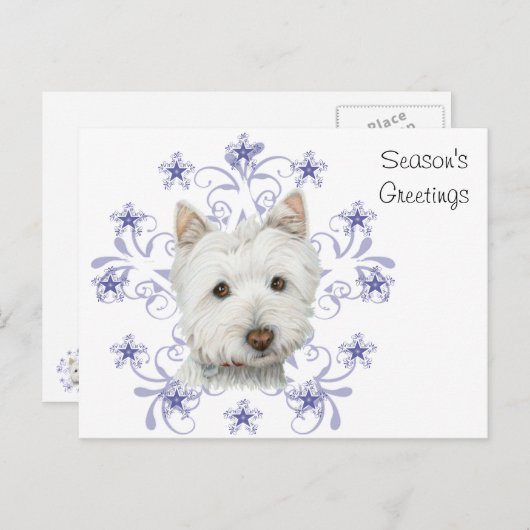 クリスマスかわいいウェスティドッグアートとスノーフレーク シーズンポストカード (正面/裏面)