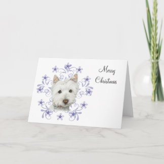 クリスマスかわいいウェスティードッグアートと雪片スター シーズンカード