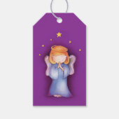 クリスマスかわいいエンジェルガールアートパープルギフトラベル ギフトタグ (正面)