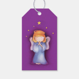 クリスマスかわいいエンジェルガールアートパープルギフトラベル ギフトタグ