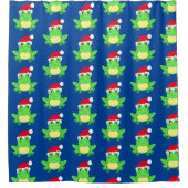 クリスマスかわいいカエルサンタハットパターンブルー シャワーカーテン (正面)