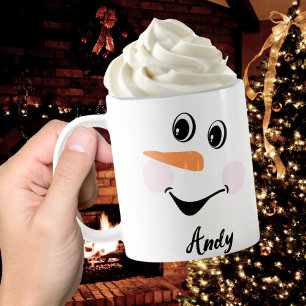 クリスマスかわいいカスタム雪だるまハッピー顔カップコーヒーマグ コーヒーマグカップ