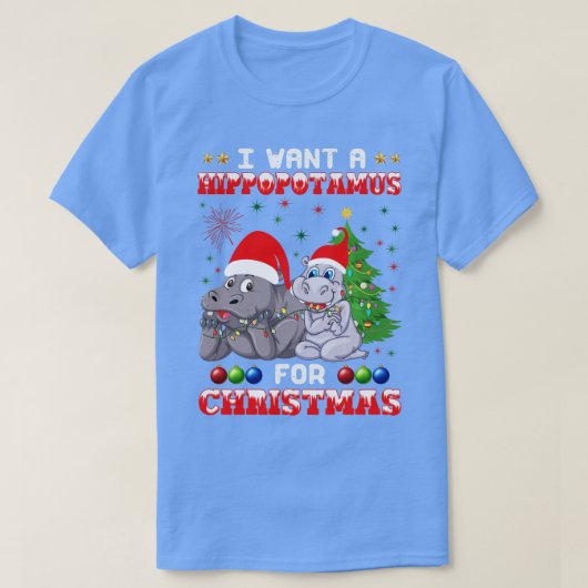 クリスマスかわいいカバXmaのためにカバが欲しい Tシャツ (デザイン正面)