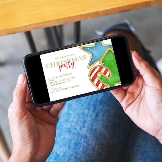 クリスマスかわいいカラフルクッキーお洒落パーティー 招待状