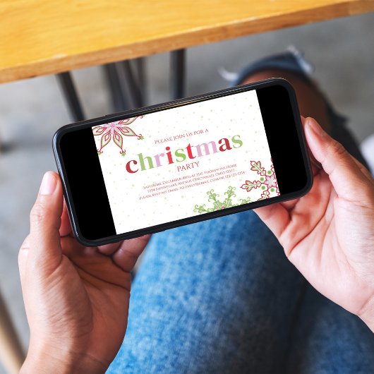 クリスマスかわいいカラフル冬の雪片お洒落 招待状