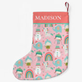 クリスマスかわいいガーリーユニコーンパーソナライズされた虹 スモールクリスマスストッキング (裏面)