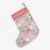 クリスマスかわいいガーリーユニコーンパーソナライズされた虹 スモールクリスマスストッキング (裏面 (吊り時))