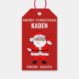 クリスマスかわいいキッズマンガサンタレッド ギフトタグ