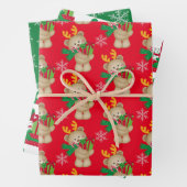 クリスマスかわいいクマの休日プレゼント雪の結晶 ラッピングペーパーシート (インサイチュ)