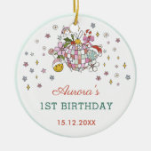 クリスマスかわいいグルービーボール誕生日パーティー セラミックオーナメント (正面)