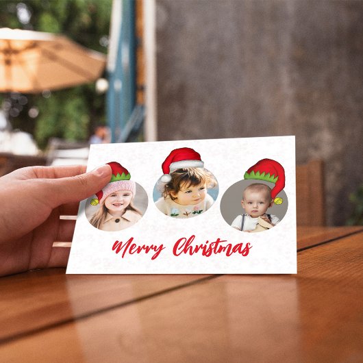 クリスマスかわいいサンタおもしろい小妖精や小人お洒落3枚の写真 シーズンポストカード